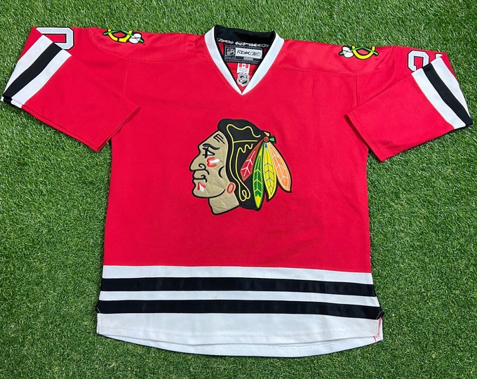 Vintage Chicago Blackhawks Jersey Reebok Size 52 XL NHL Hockey Illinois 1990s 90s Fight Strap