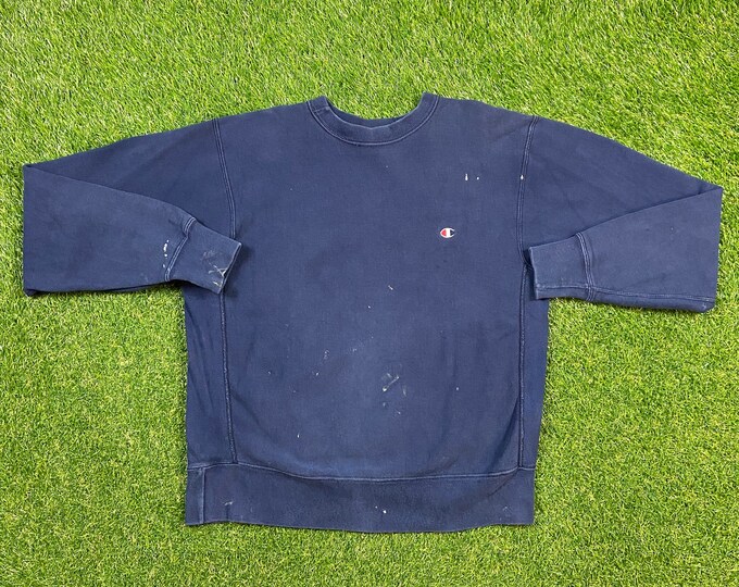 Vintage Plain Blue Champion Crewneck Sweatshirt Size Large L Quality 1990's Oversized Comfy Great Fit Original 90s Pull Over