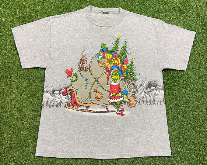 Vintage The Grinch T Shirt Tee Size Large L Dr Seuss Christmas XMAS Horton Hears Who Classic Childrens Cartoon Cat Hat 00s