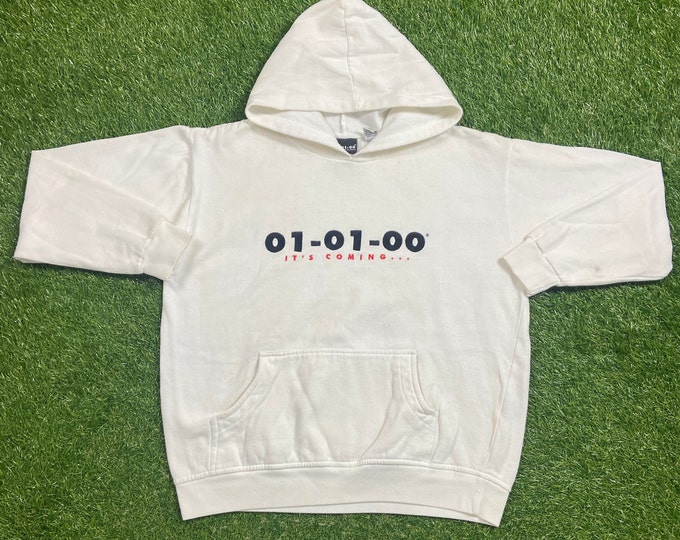 Vintage 01-01-00 The Mark of the Millennium Hoodie Sweatshirt Size Large L Y2K Classic Pull Over Oversized