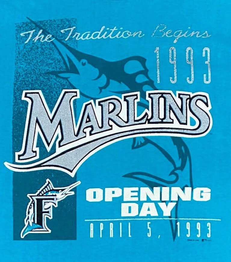 Vintage Florida Marlins Opening Day T Shirt Tee Chalk Line Large Made USA  Deadstock 1993 MLB 1990s Inaugural Year Brand New With Tags