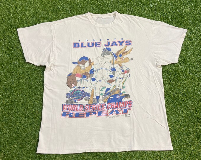 Vintage Toronto Blue Jays T Shirt Tee Size Large L Looney Tunes Bugs Bunny World Series Champions Repeat MLB Baseball Canada Six Drake 90s