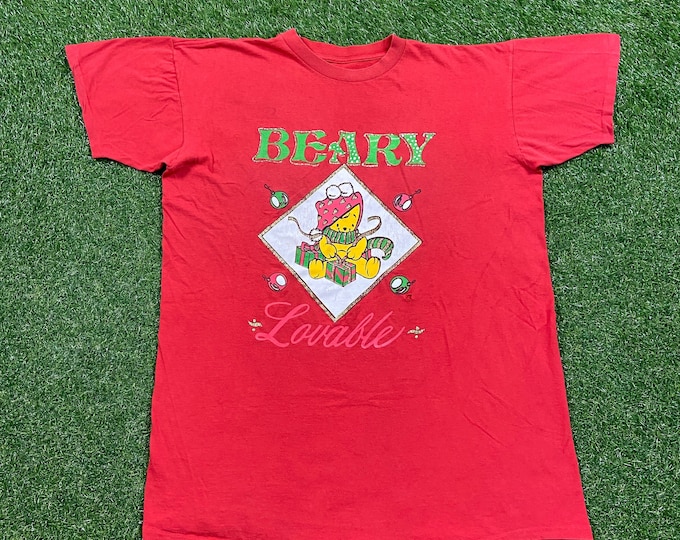 Vintage Beary Lovable T Shirt Tee Size Large L Holiday Party Merry Santa Classic Xmas