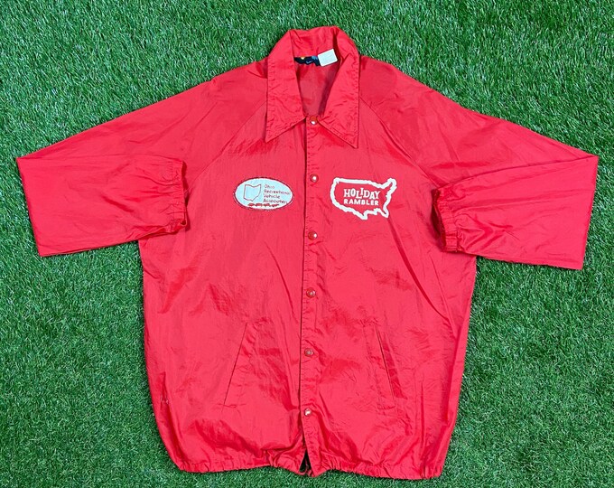 Vintage Ohio Recreational Vehicle Association Windbreaker Jacket Champion Size Large L Holiday Rambler Classic Art 1960s 60s Colorful Crazy