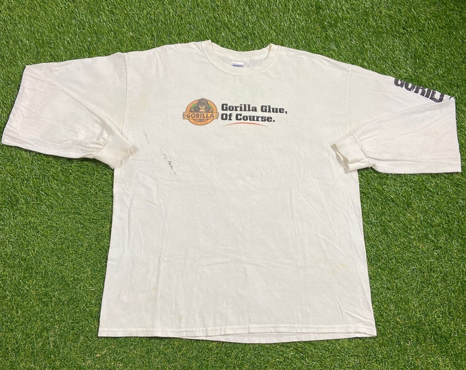 Vintage Gorilla Glue Long Sleeve Shirt Gildan Size Xtra Large XL Adhesive Product Tape Tool Sticky 1990s 90s