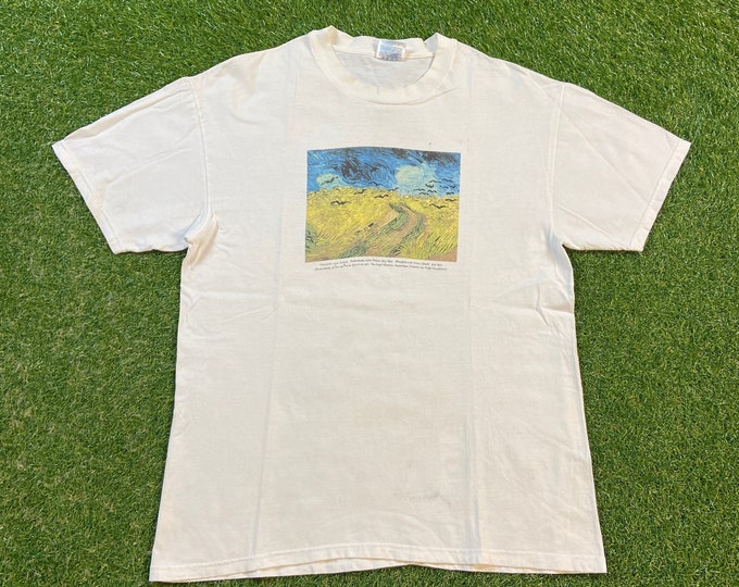 Vintage Vincent Van Gogh Wheatfield with Crows T Shirt Hanes Size Large L Western Art History Painter Paint 1990s 90s