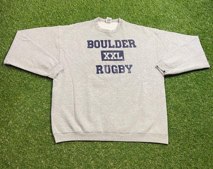 Vintage Boulder Rugby Crewneck Sweatshirt Size XXL 2XL Denver Colorado NFL Football Classic Sport Pull Over Oversized 1990s 90s