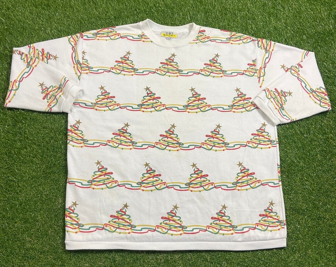 Ugly Christmas Sweater Sweatshirt Lights Vintage Tacky Holiday Party Merry Santa Claus Classic Xmas Tree Size XXL 2XL 80s 90s