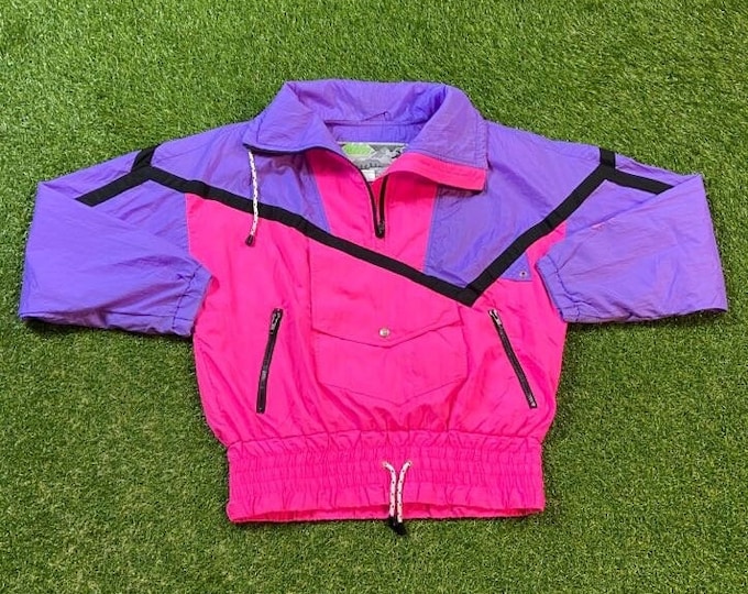 Vintage Graphic Windbreaker Zip Up Jacket Nils Size Large L Multicolor Streetwear Sport Active Wear Classic Light Rain Coat 1990s