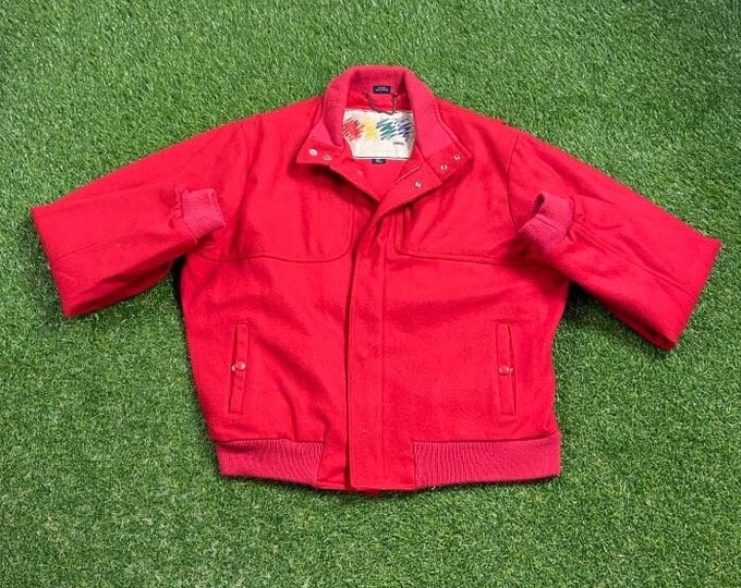 Vintage Red Jacket Bomber Coat Vaqo Size Xtra Large XL Classic Fit Sportswear Outerwear Winter Coat 1990s 90s Wool