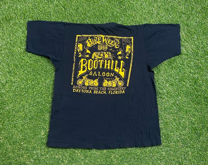 Vintage Boot Hill Saloon Daytona Beach Florida T Shirt Tee Medium Harley Davidson HOG 3D Eagle Motorcycle Truckers Biker 1980s 80s 1988