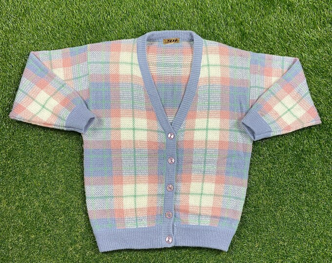 Vintage Purple Cardigan Sweater SCBA Size Large L 1980s 80s Comfy Button Down Warm