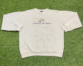 Vintage Georgia Southern University Crewneck Sweatshirt Made USA Size Large L NCAA College Football Atlanta Savanah 1990s 90s Pull Over
