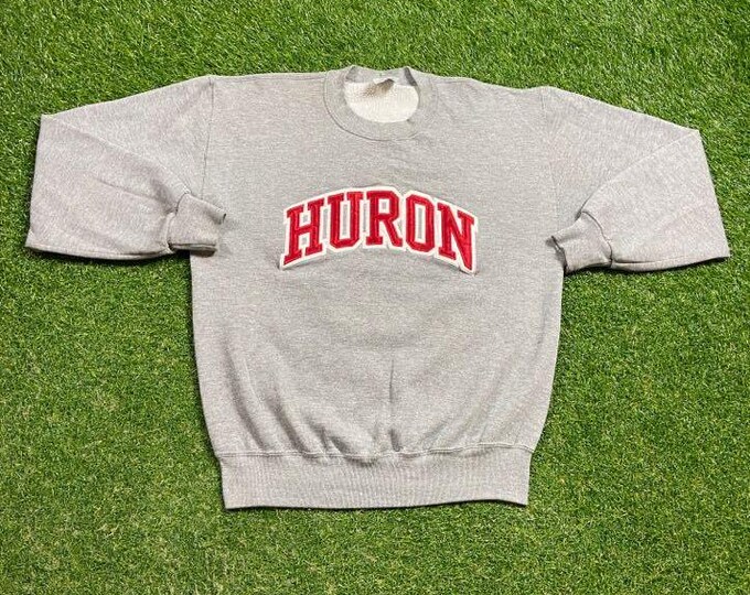 Vintage Huron University College Crewneck Sweatshirt Made USA Size Medium M London Ontario Canada Pull Over Oversized 1990s 90s