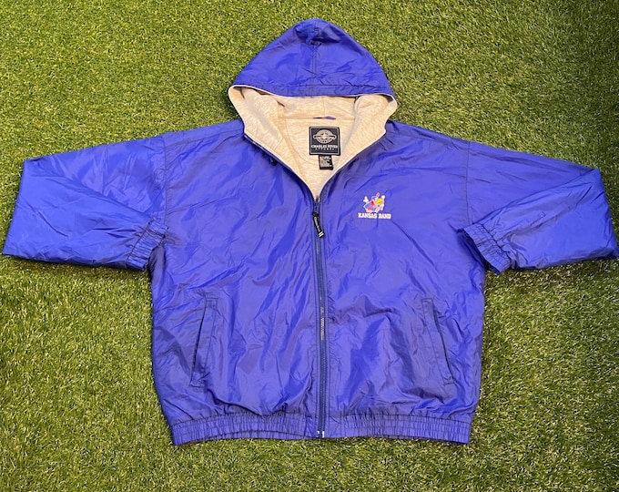 Vintage University of Kansas Jacket Size XL Jayhawks NCAA College Basketball KU Lawrence Light Rain Coat 1990s 90s