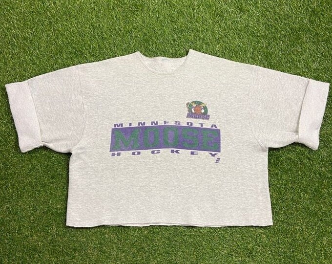 Vintage Minnesota Moose Crewneck Crop Sweatshirt Size XXL 2XL IHL Hockey NHL Wild Saint Paul 1990s 90s Pull Over Oversized
