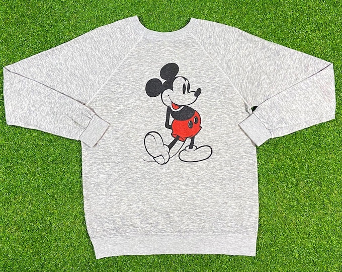 Vintage Disney Mickey Crewneck Sweatshirt Large Made USA 1980s Walt Disney World 80s Magic Steamboat Willie Print Tri Blend Rayon Medium