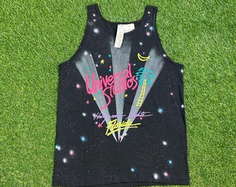 Vintage Universal Studios T Shirt Size Large Unique Handmade Galaxy Stars Neon Classic Film Theme Park 90s Deadstock Crazy 80s Rare NWT
