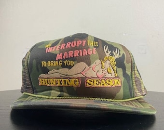 Vintage Hunting Season Snapback Hat Mohr's OSFA Deer Hunting Camo Trucker Hat Funny Comical 1980s 80s