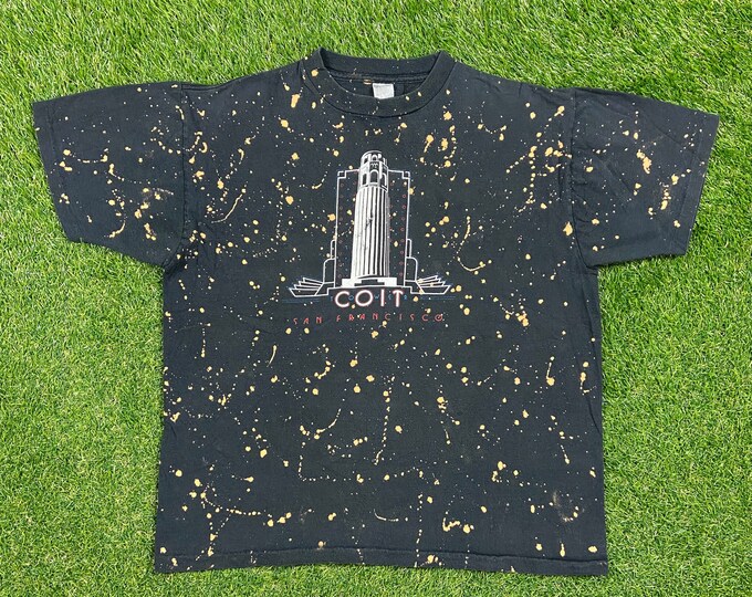 Vintage Colt Tower San Francisco T Shirt Tee Size Large L California 210 Foot Tower Custom Bleach 1990s 90s Hand made Tie Dye