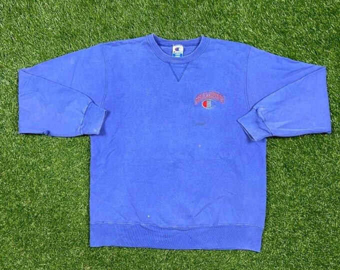 Vintage Blue Champion Crewneck Sweatshirt Large L Quality 1990's Oversized Comfy Great Fit Made USA Original 90s Pull Over As Is