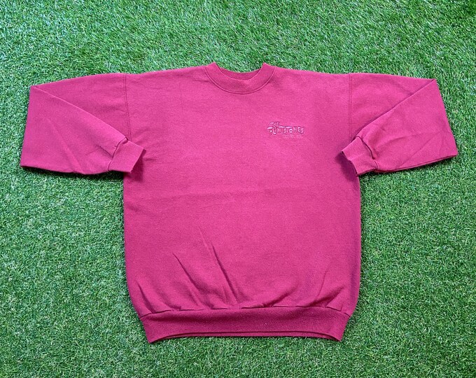 Vintage The Flintstones Crewneck Sweatshirt Hanes Size Medium M Hanna-Barbera Original Bedrock Fred Bam Bam Pull Over Oversized