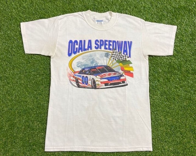 Vintage Ocala Speedway T Shirt Tee Gildan Size Medium M NASCAR Racing Daytona 500 Florida Dale Earnhardt 1990s 90s