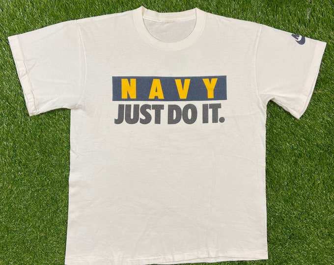 Vintage Navy Just Do It T Shirt Tee Nike Size Large Marines Army United States Military Veteran 1990s 90s