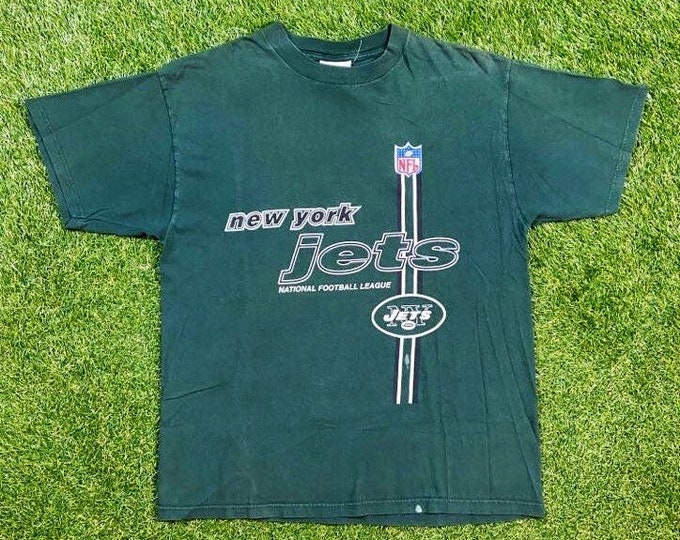 Vintage New York Jets T Shirt Tee Logo Athletic Made USA Size Large L NFL Football NY 1990s 90s Green