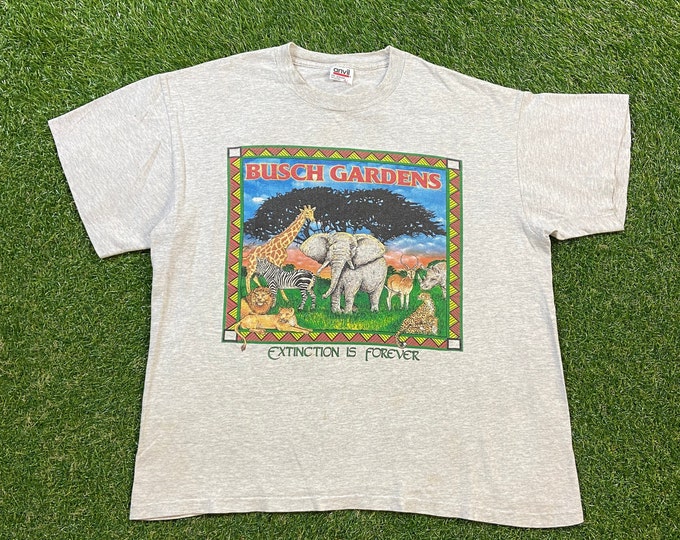 Vintage Busch Gardens T Shirt Tee Anvil Size Large L Tampa Bay Florida FL Theme Park Animals 1990s 90s