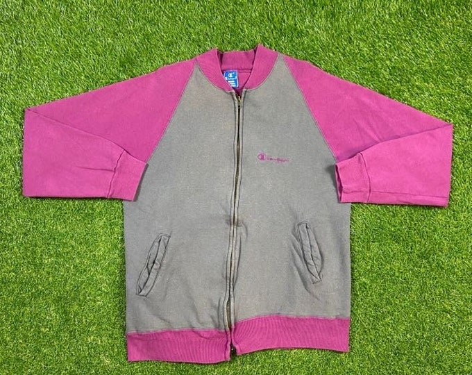 Vintage Gray Burgundy Champion Track Zip Up Sweatshirt Size Xtra Large XL Quality 1990's Oversized Comfy Great Fit Made USA Original 90s