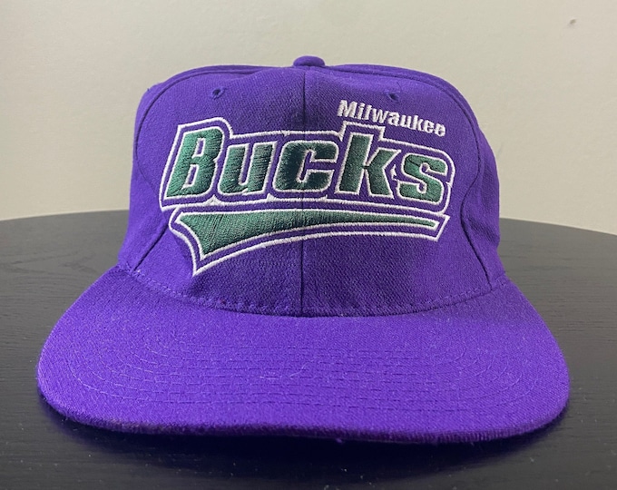 Vintage Milwaukee Bucks Fitted Hat Starter Size 7 - 7 3/4 NBA Basketball Ray Allen Wisconsin 1990's 90's