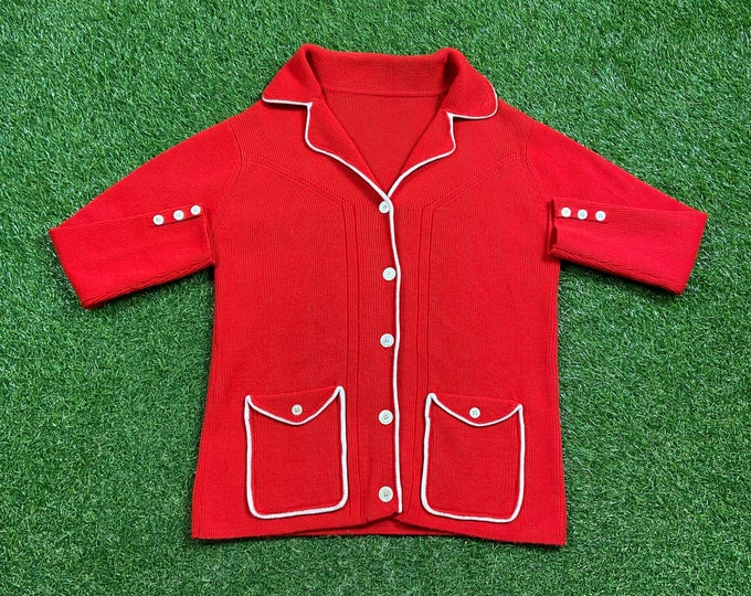 Vintage Red Cardigan Sweater Size Small S 1980s 80s Comfy Button Down