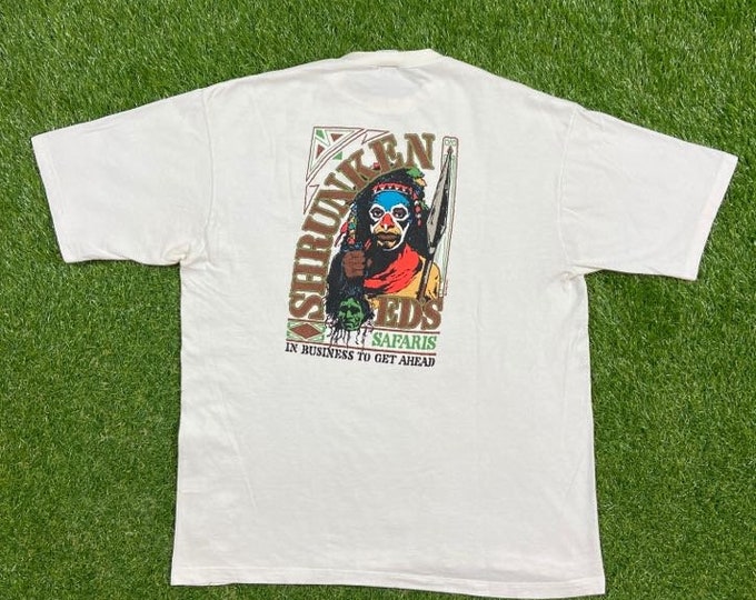Vintage Shruken Ed's T Shirt Tee Crazy Shirts Made USA Size Xtra Large XL Native American Head Hunters 1990s 90s Tourist Graphic Tee