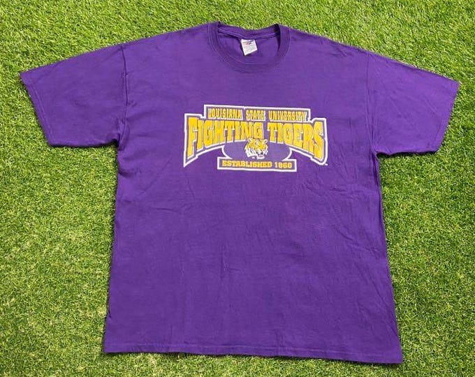 Vintage Louisiana State University T Shirt Tee Size Xtra Large XL NCAA College Football Baton Rouge Fighting Tigers LSU Classic 1990s 90s
