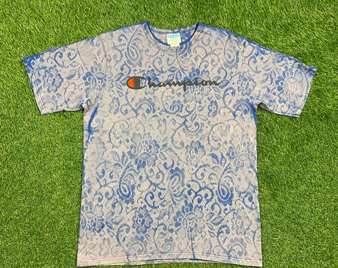 Vintage Champion T Shirt Tee Size Xtra Large XL Athletic Sports Wear Custom Bleach Hand Made One of a Kind 90s