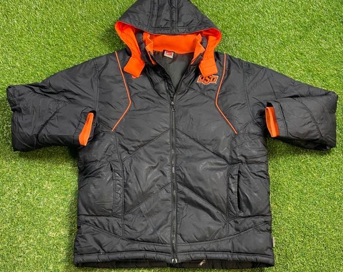 Vintage Oklahoma State University Jacket Nike Size Large L OSU NCAA College Football Winer Coat 1990s 90s