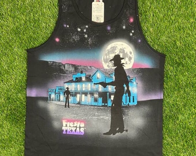 Vintage Fiesta Texas Gunfighter Star Shirts Tank Top Unique Handmade Large Made USA Neon 90s Galaxy Moon Rare Deadstock Retro 80s L