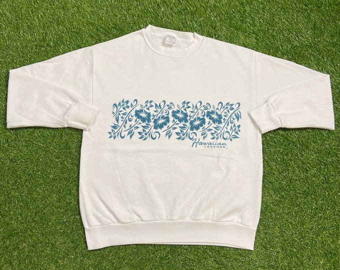 Vintage Hawaiian Legends Crewneck Sweatshirt Made USA Size Large L Kauai Waikiki Honolulu Manoa Hawaii Island Beach Classic 1990s Pull Over
