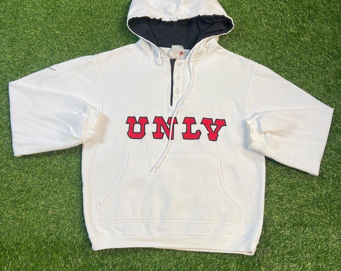Vintage UNLV University of Nevada Running Rebels Hoodie Sweatshirt Size Medium M Las Vegas NCAA College Basketball 1990s 90s Pull Over