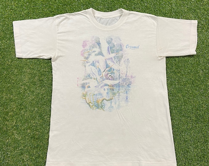 Vintage Cozumel Mexico T Shirt Tee Size Xtra Large XL Cancun Mexico Party Vacation Beach Caribbean 1990s 90s Cranes Birds