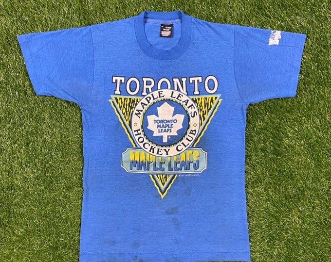 Vintage Toronto Maple Leafs T Shirt Tee Screen Stars Size Medium Made Canada Classic Zebra Graphic NHL Hockey 1980s Canada Classic 80s