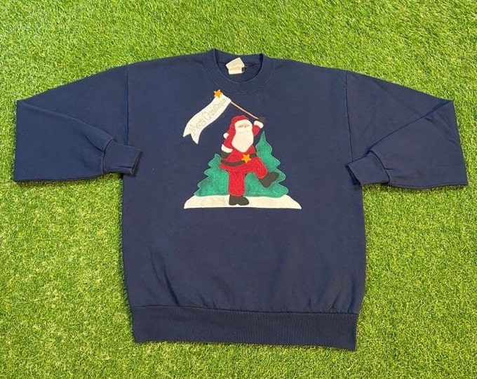 Ugly Christmas Sweater Vintage Tacky Holiday Party Merry Santa Claus Classic Woman's Size Large L Xmas 80s 90s Xmas Gifts