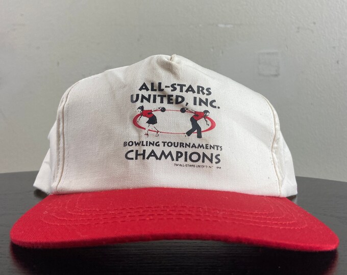 Vintage All-Stars United Inc Bowling Tournaments Champions Snapback Hat OSFA AMF Bowling Alley Bowling Ball Target Sport 1990s 90s