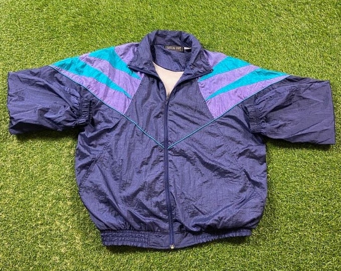 Vintage Graphic Windbreaker Zip Up Jacket Santolina Sport Size Large L Multicolor Streetwear Sport Active Wear Classic Light Rain Coat 1990s