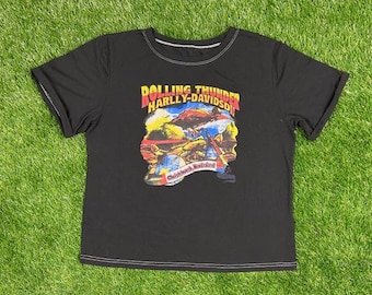 Vintage Harley-davidson Rolling Thunder Black T Shirt Tee 80s