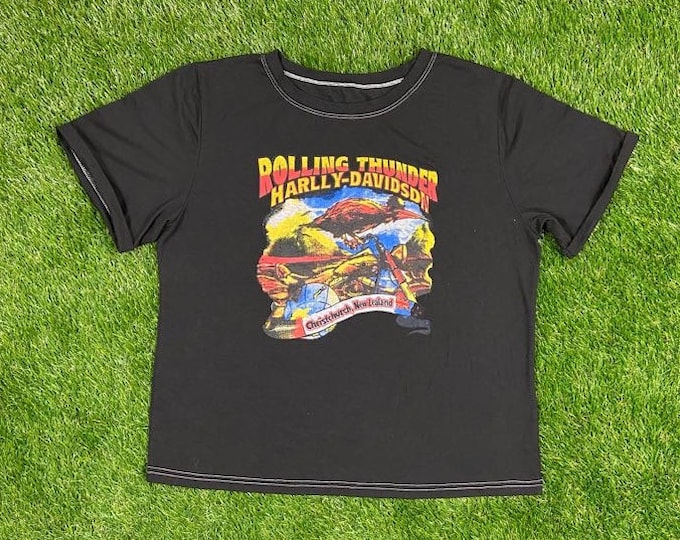 Vintage Harley-Davidson Rolling Thunder Black T Shirt Tee 80s 1980s 3D Motorcycle Truckers Biker Rare Size Small Hog New Zealand