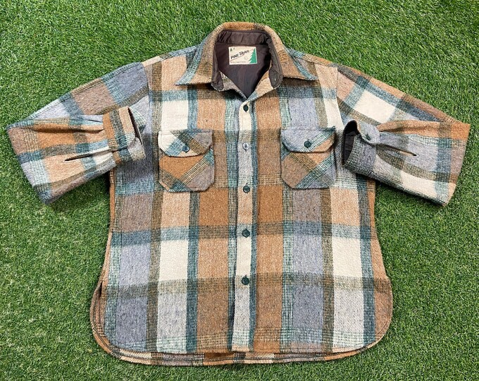 Vintage Multicolor Flannel Button Down Shirt Pine Trail Size Large L Warm Cozy Winter Comfy Outdoor Wear Work Wear Rugged 1990s 90s