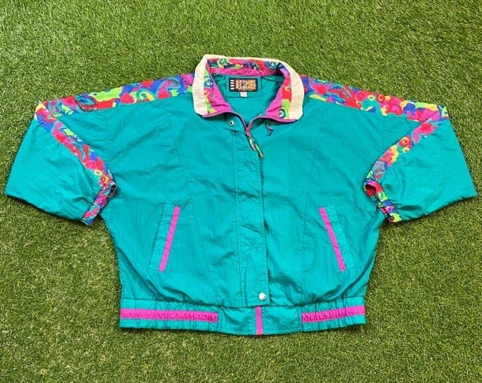 Vintage Graphic Windbreaker Zip Up Jacket River Edge Size XL Multicolor Streetwear Sport Active Wear Classic Light Rain Coat 1990s