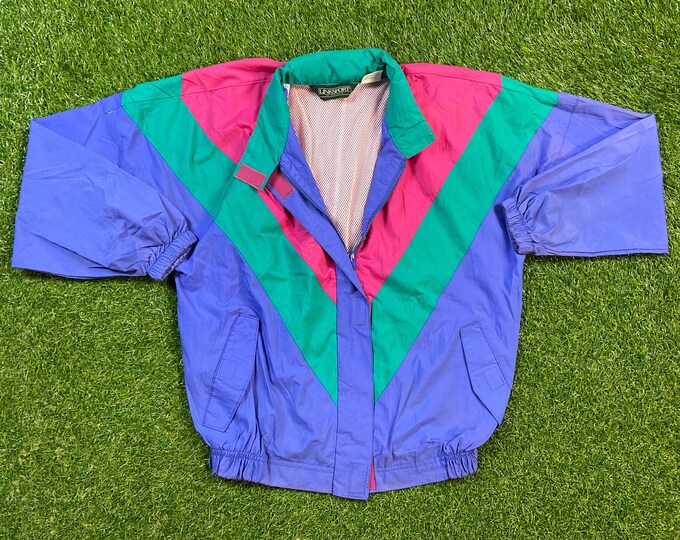 Vintage Graphic Windbreaker Zip Up Jacket Link Sport Size Large L Multicolor Streetwear Sport Active Wear Classic Light Rain Coat 1990s